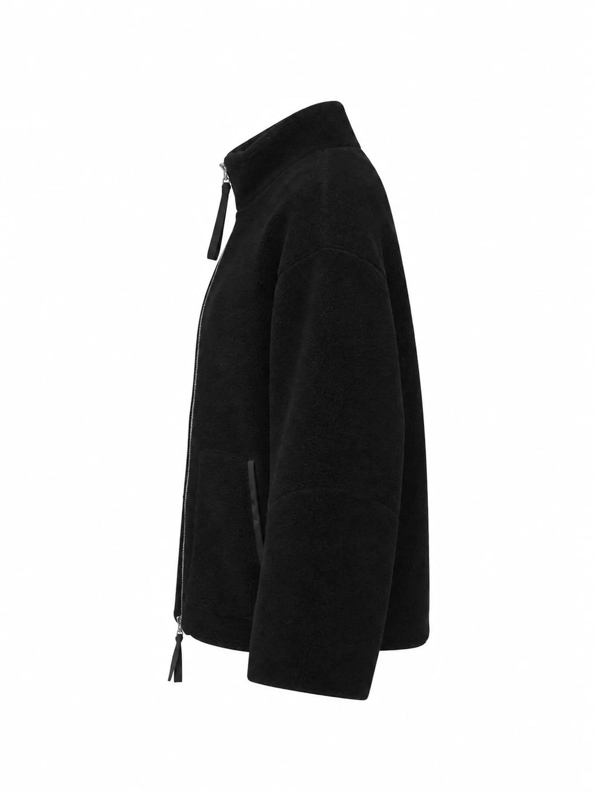 Black oversized sherpa fleece zip-up jacket