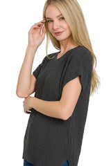 Trendsi Zenana Center Seam Short Sleeve Sweater -