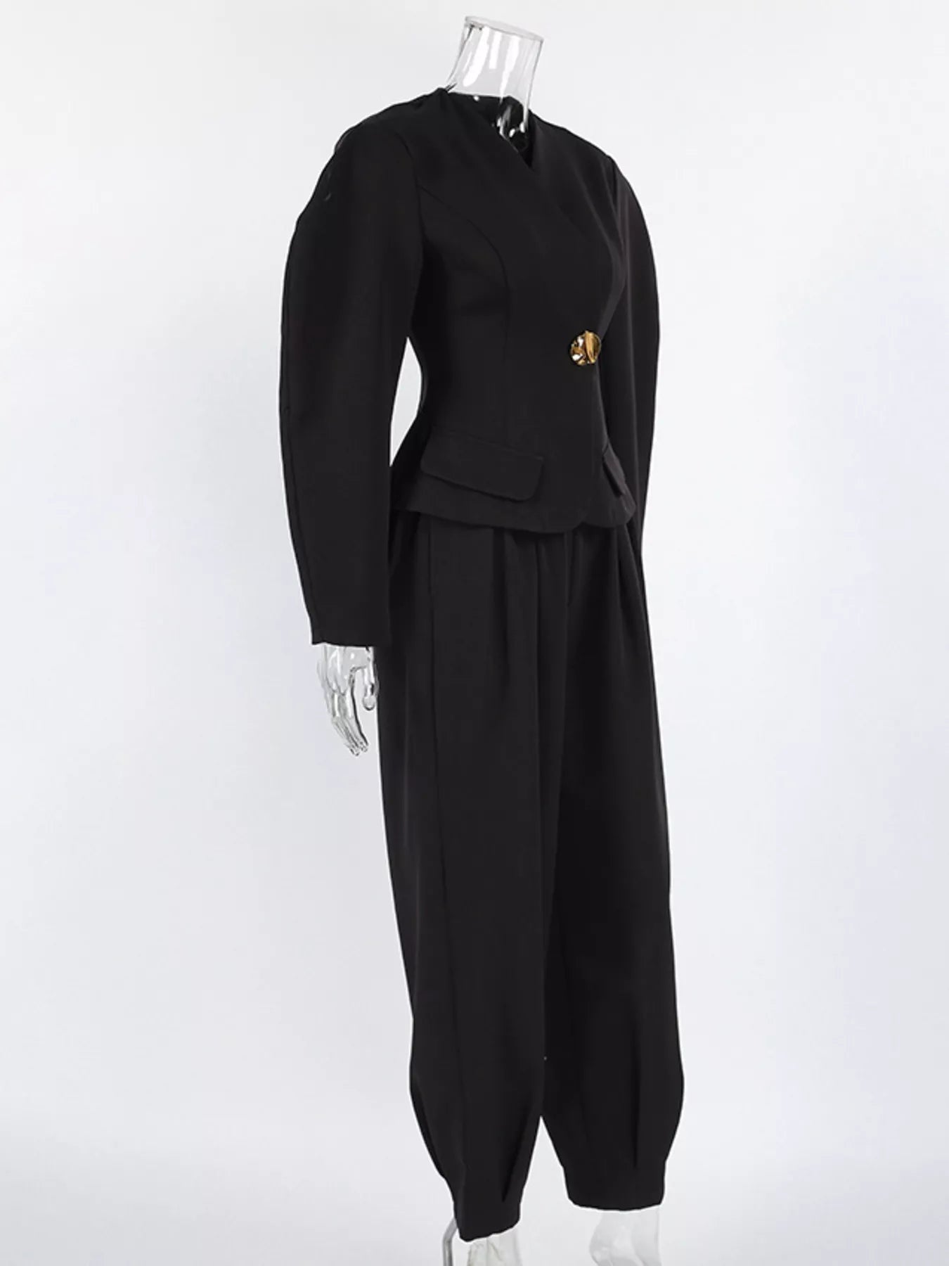 Trendsi Puffy Sleeve Blazer and Wide-Leg Pants Set -