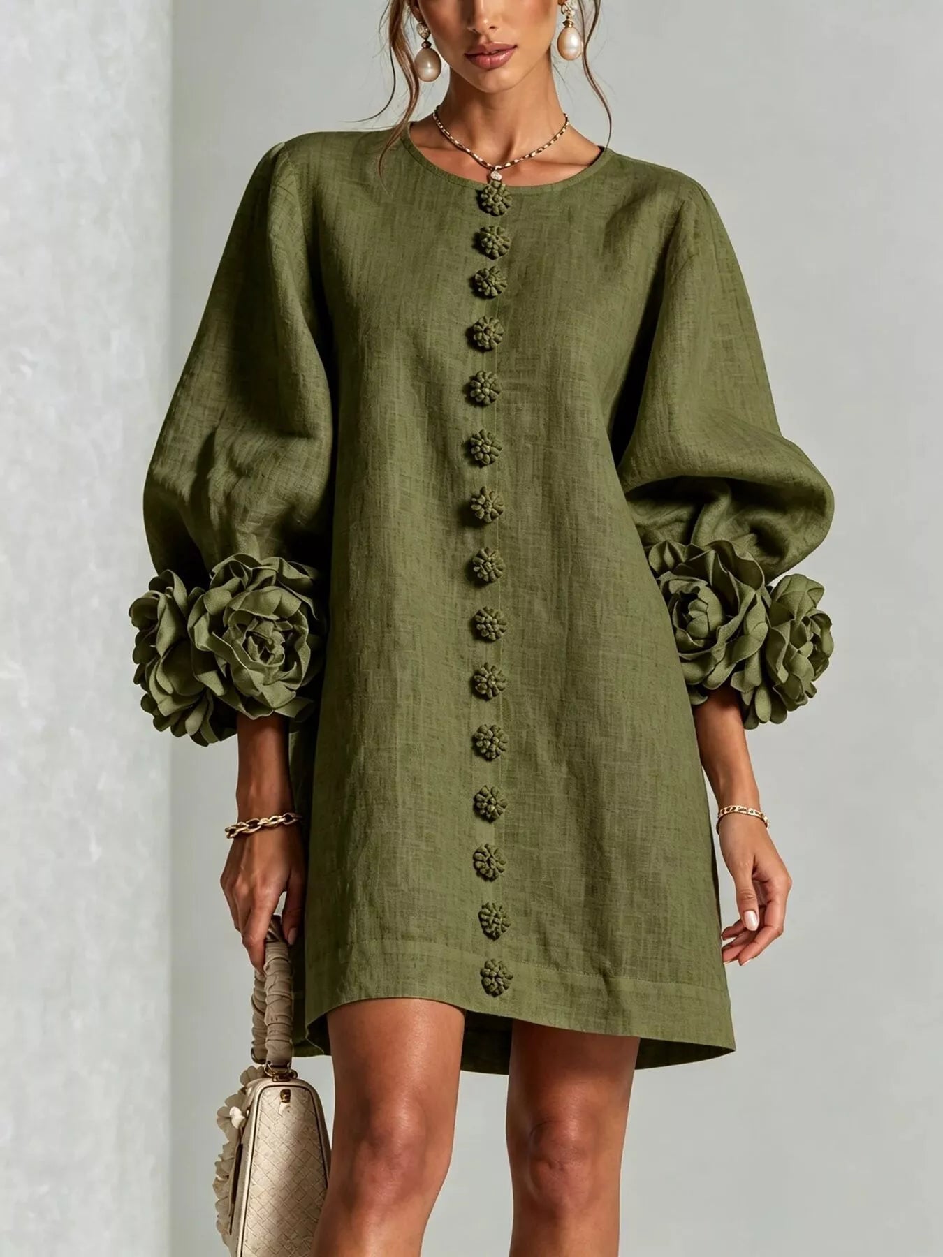 Trendsi 3D Floral 3/4 Sleeve Mini Dress -