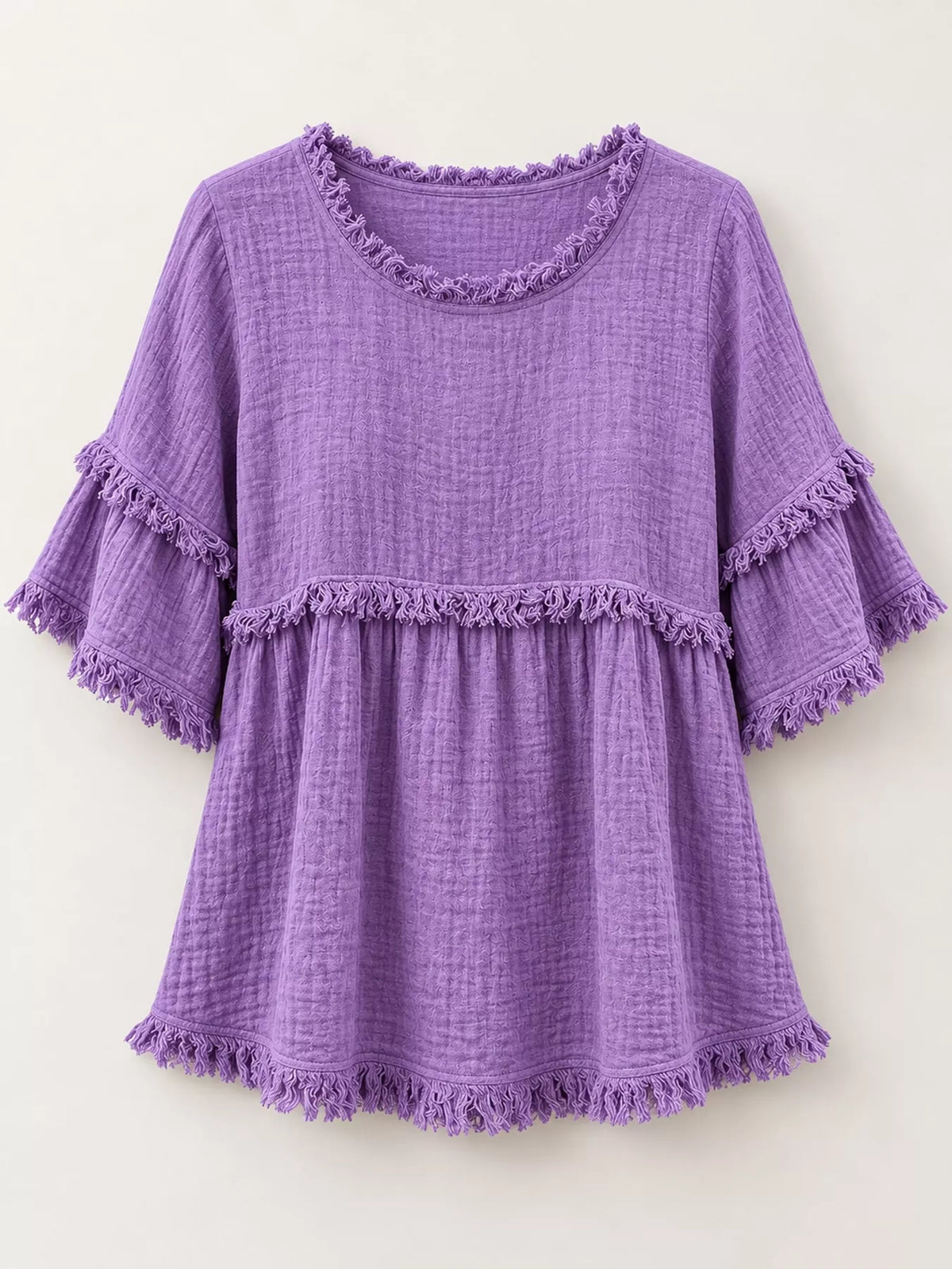 Purple frayed edge textured blouse
