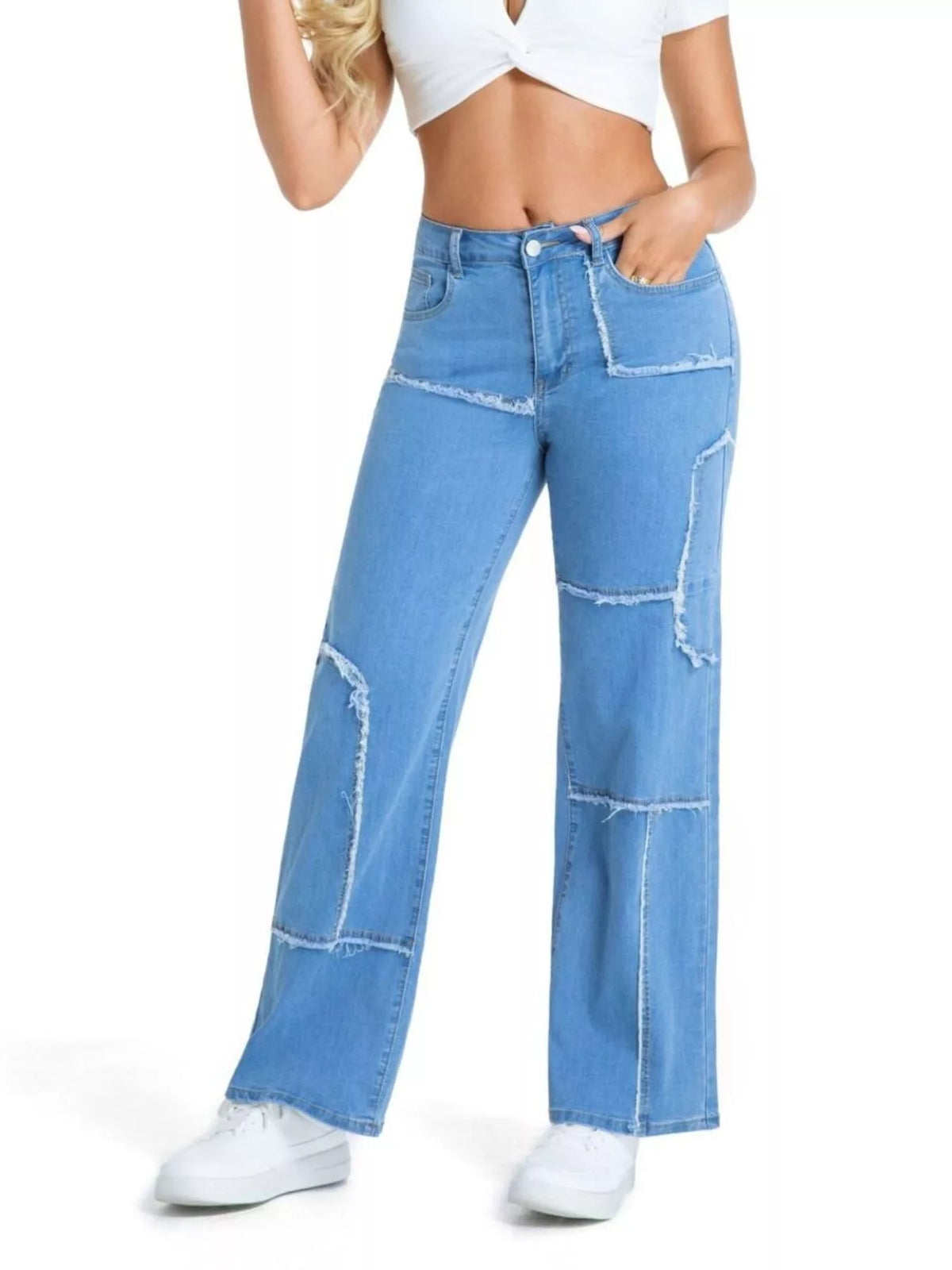 Frayed edge straight leg jeans