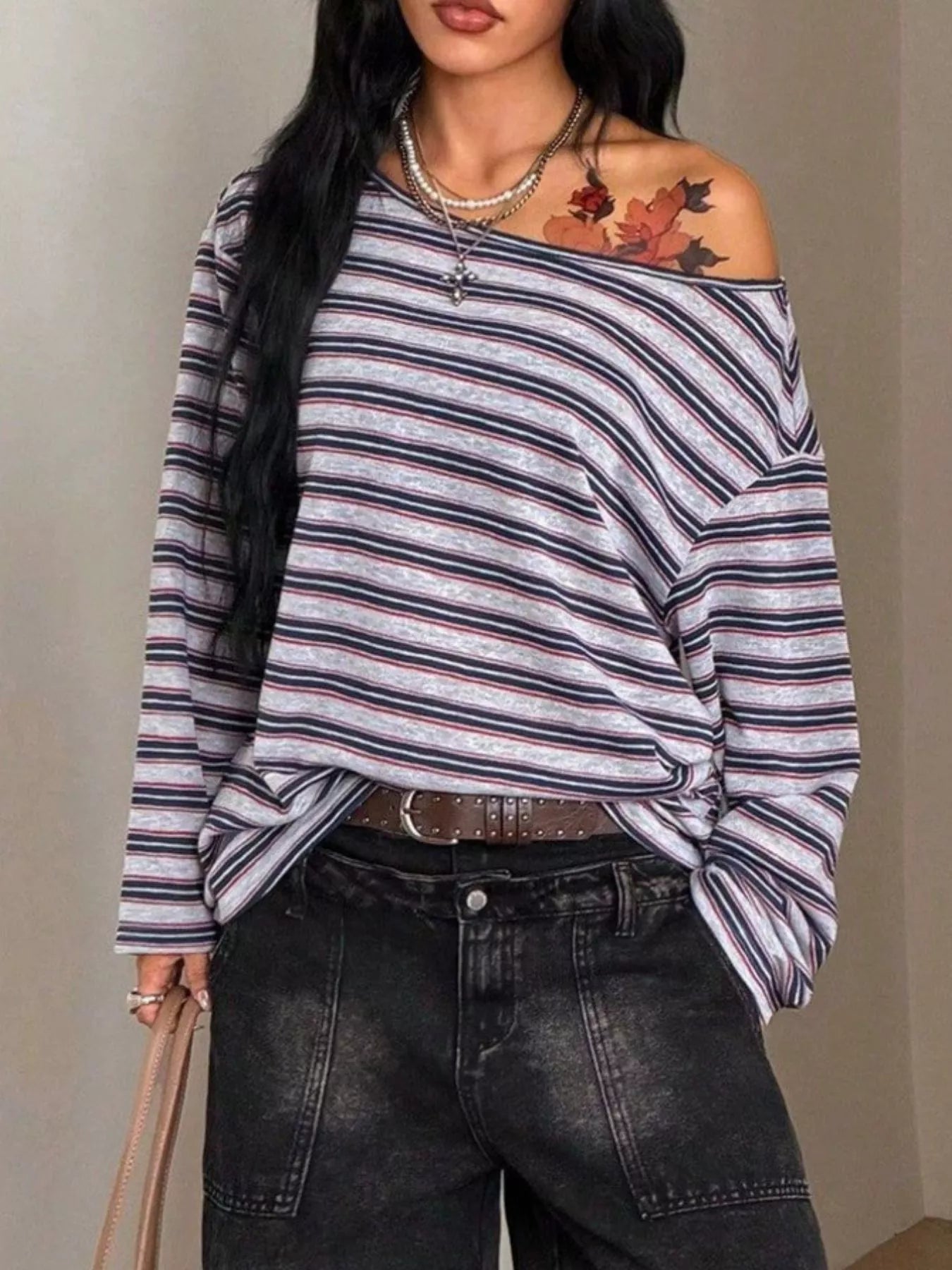 Trendsi Striped Boat Neck Long Sleeve T-Shirt -
