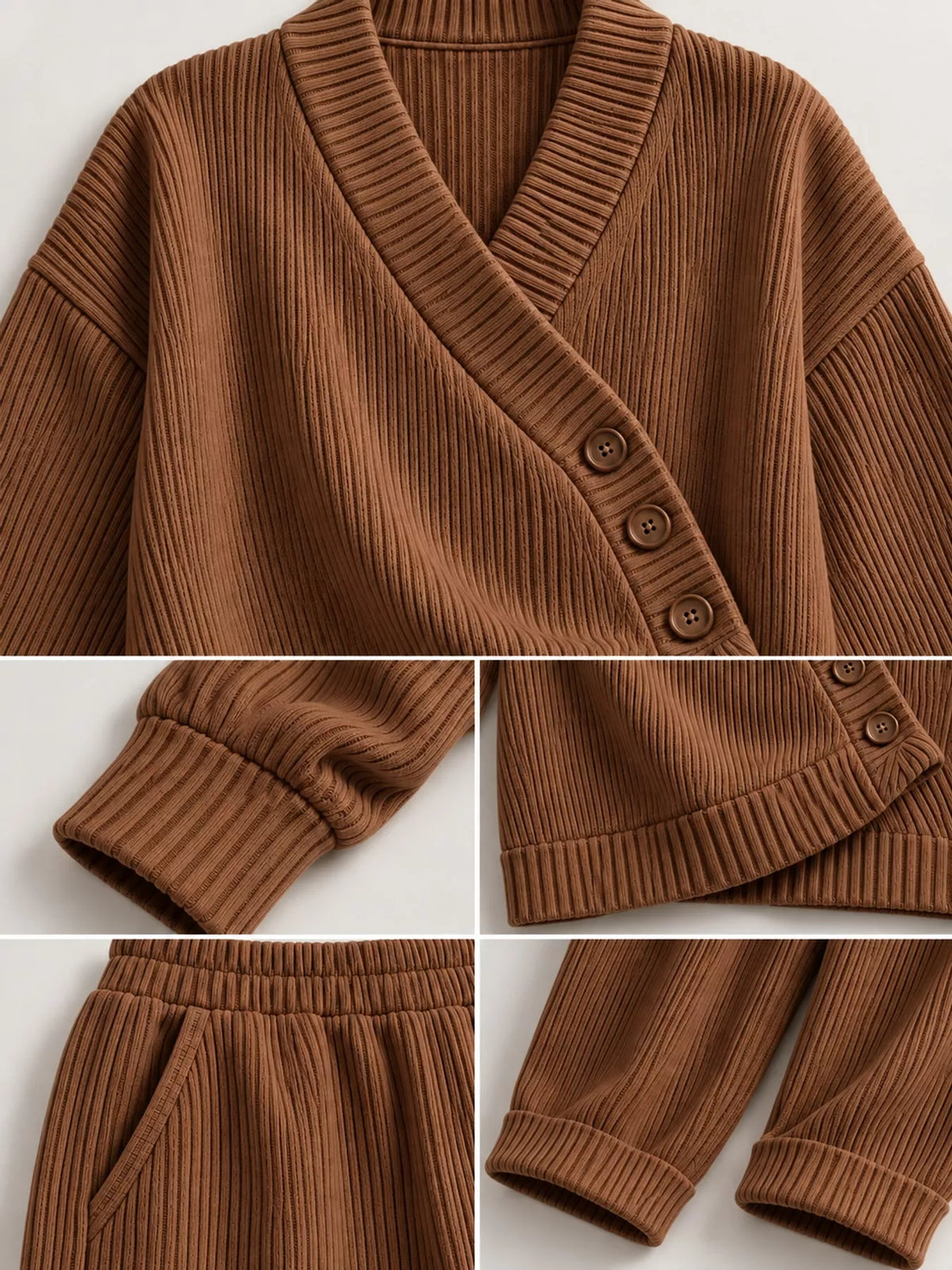 V-Neck Wrap Sweater and Wide-Leg Pants Set — construction details