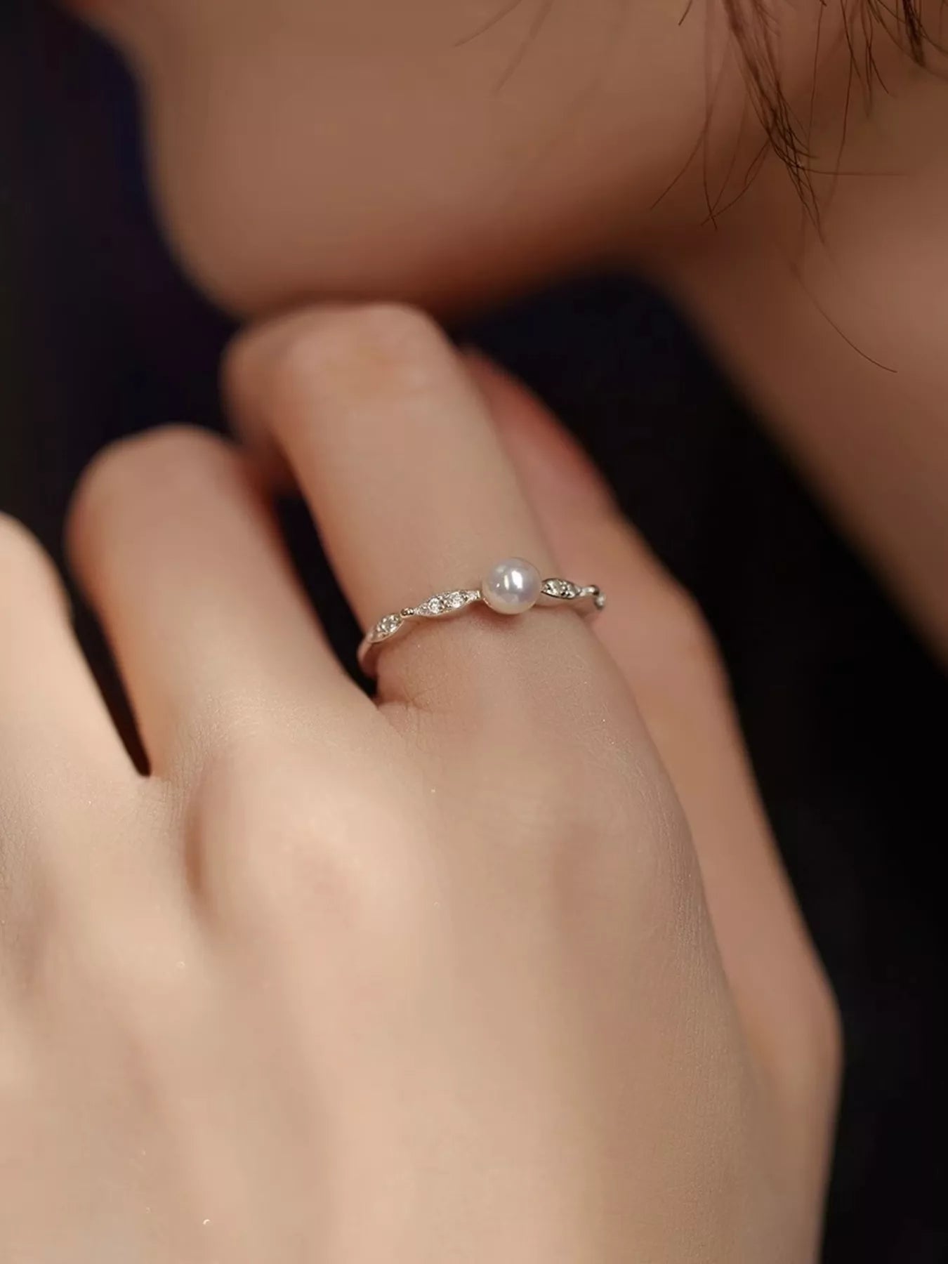 Women's 925 Sterling Silver Synthetic Pearl Zircon Ring Band