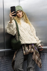 Trendsi VERY J Fuzzy Fleece Half Zip Cable Pattern Sweatshirt -