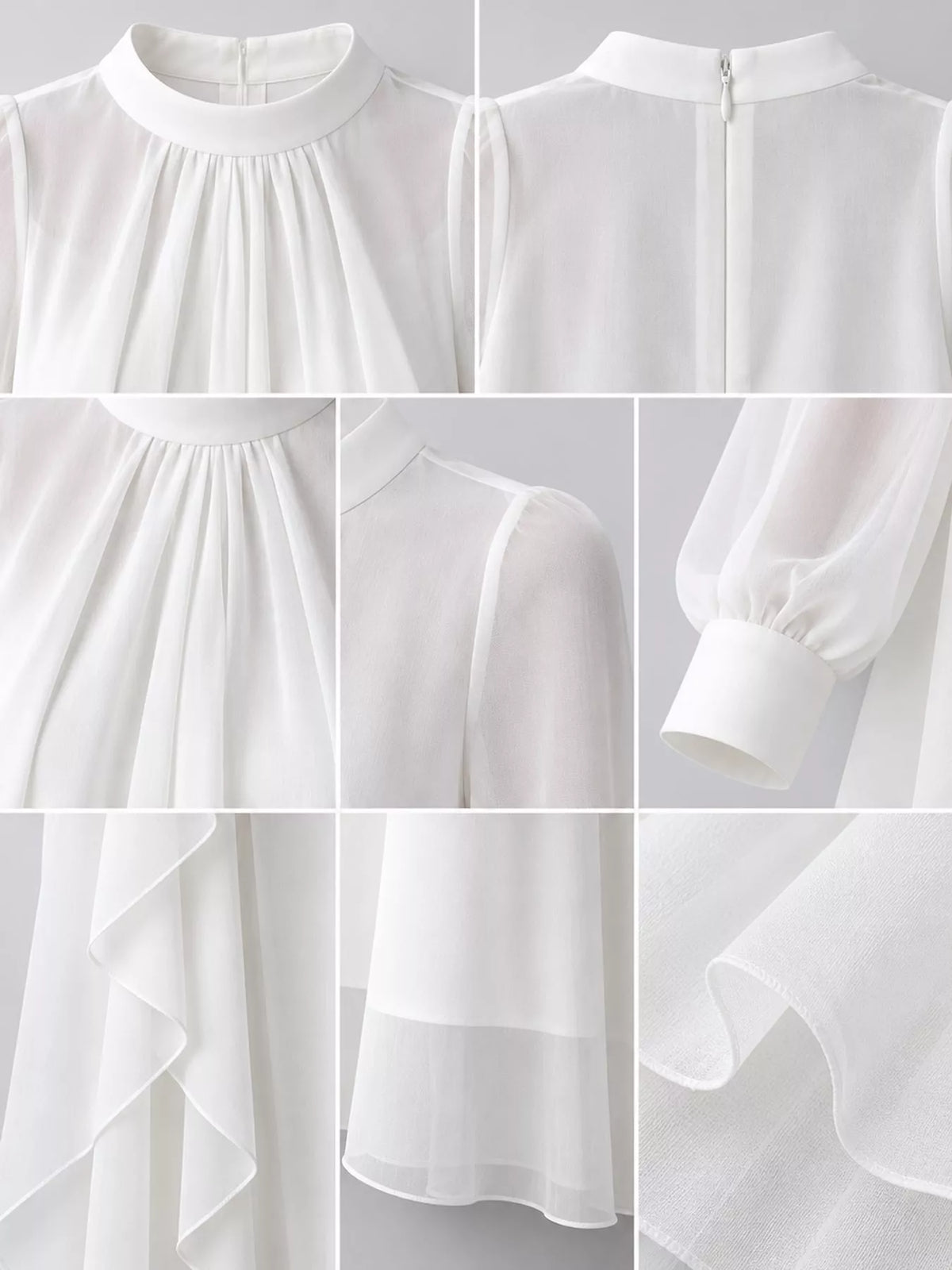 Sheer Sleeve Chiffon Layered Maxi Dress, detail view in white
