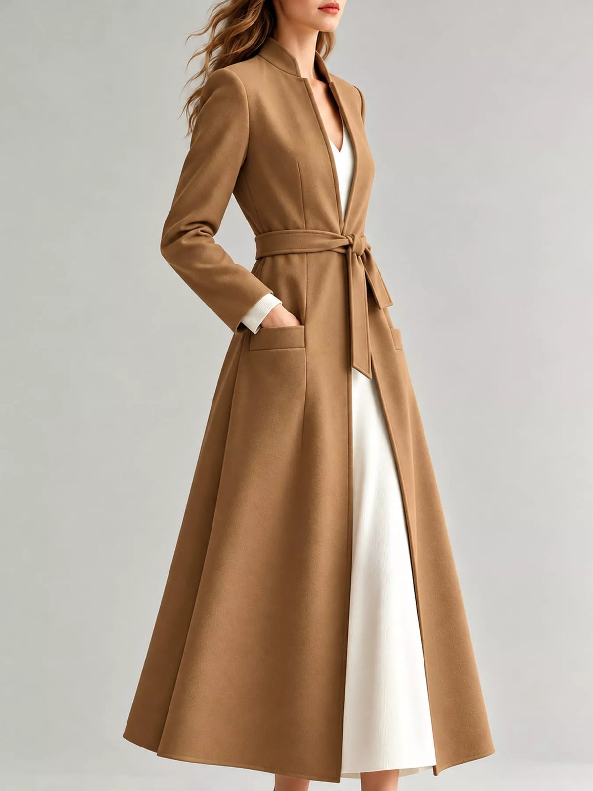 Longline Belted Trench Coat — side view