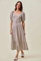 Trendsi SO ME Ditsy Floral Self Belt On Elastic Waist Maxi Dress -