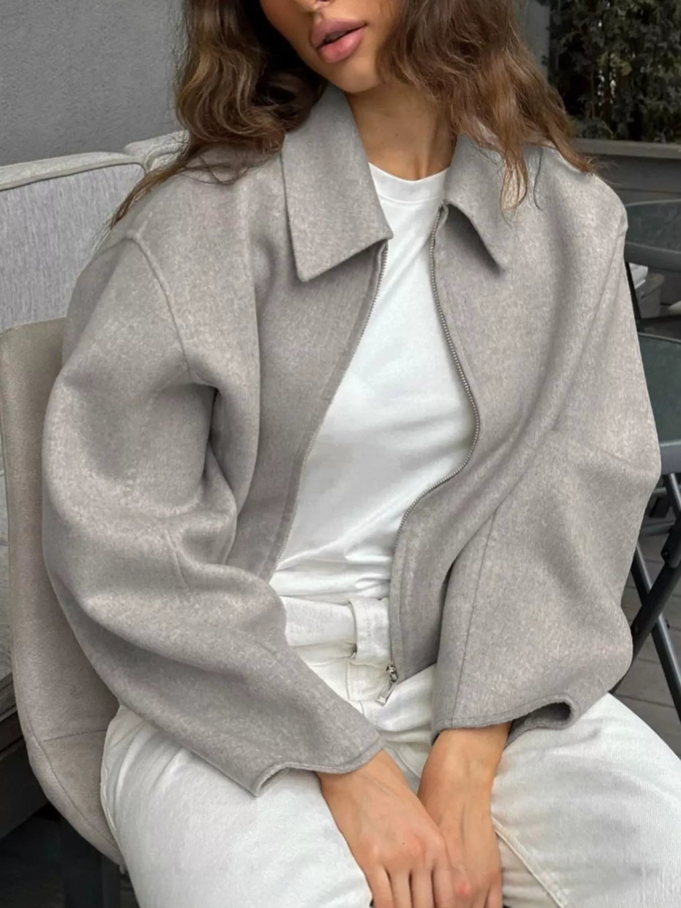 Trendsi Zip Up Dropped Shoulder Jacket -