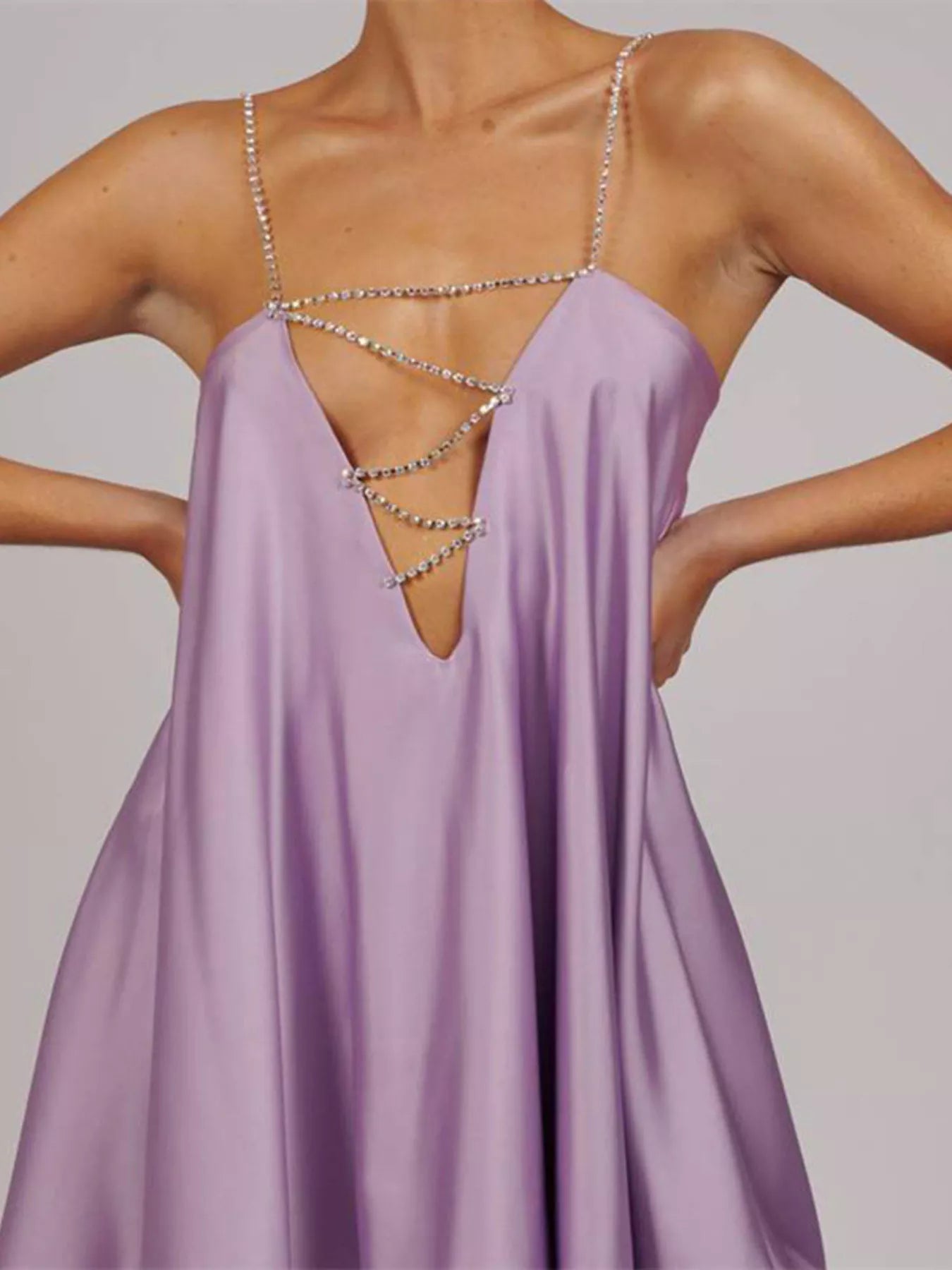 Trendsi Rhinestone Embellished Plunge Mini Dress -