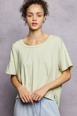 Trendsi POL Round Neck Short Sleeve T-Shirt with High Low Hem -