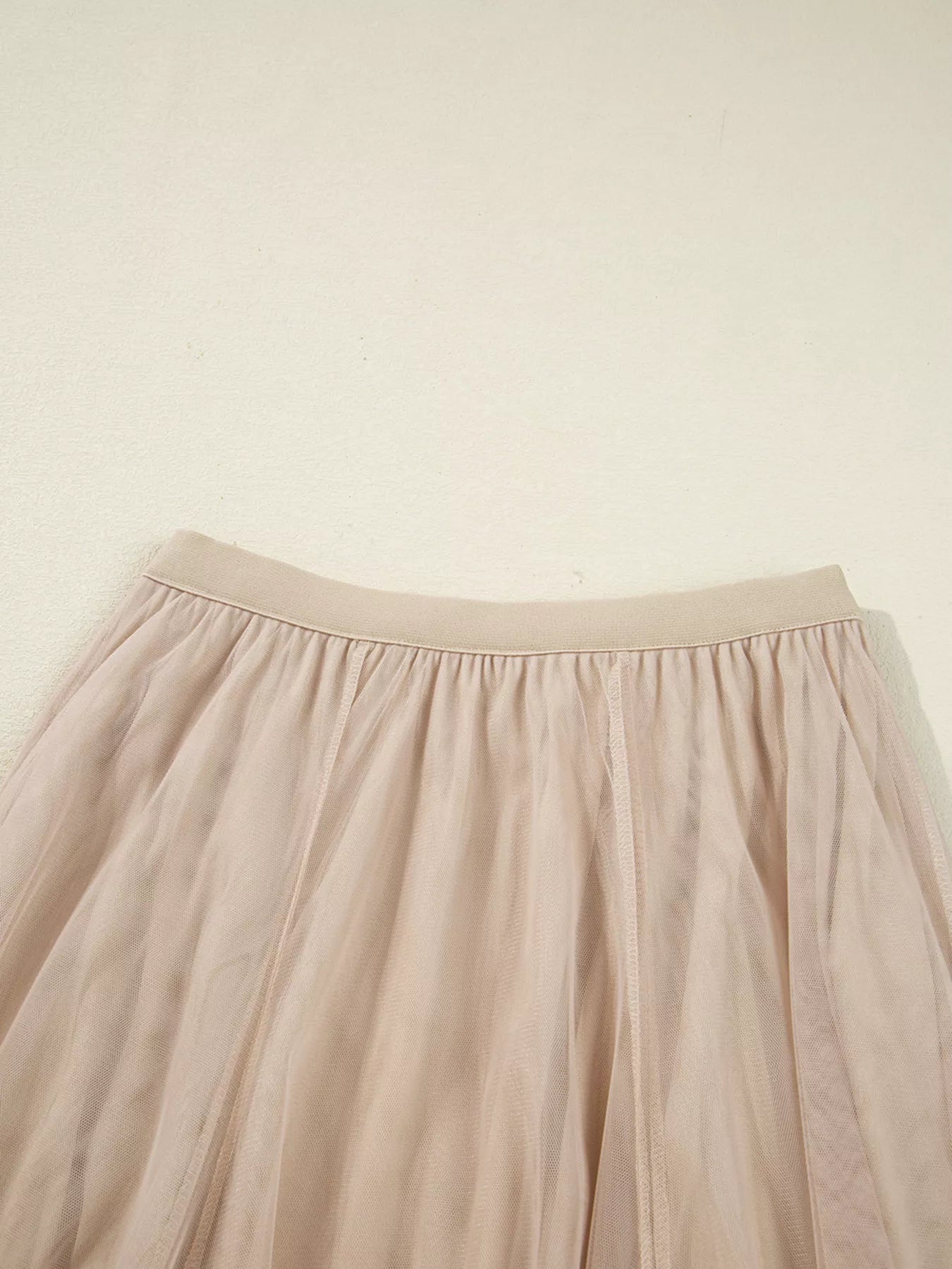 Trendsi Tulle Mesh Overlay Flared Midi Skirt -