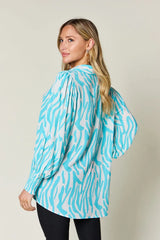 Trendsi Double Take Full Size Printed Smocked Long Sleeve Blouse Plus Size -