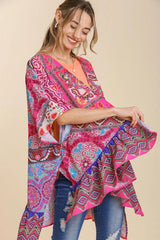 Trendsi Umgee Full Size Mixed Print Ruffle Hem Open Front Cover Up Plus Size -