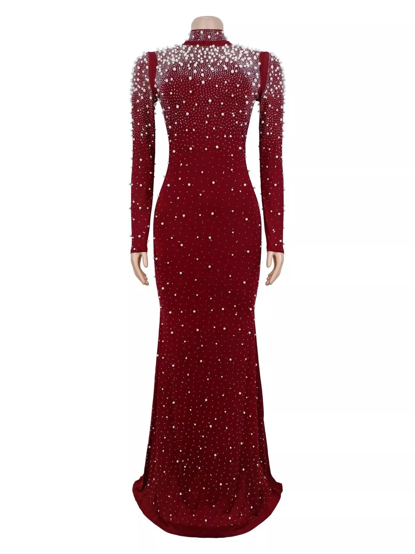 Trendsi Rhinestone Long Sleeve Mermaid Maxi Dress -