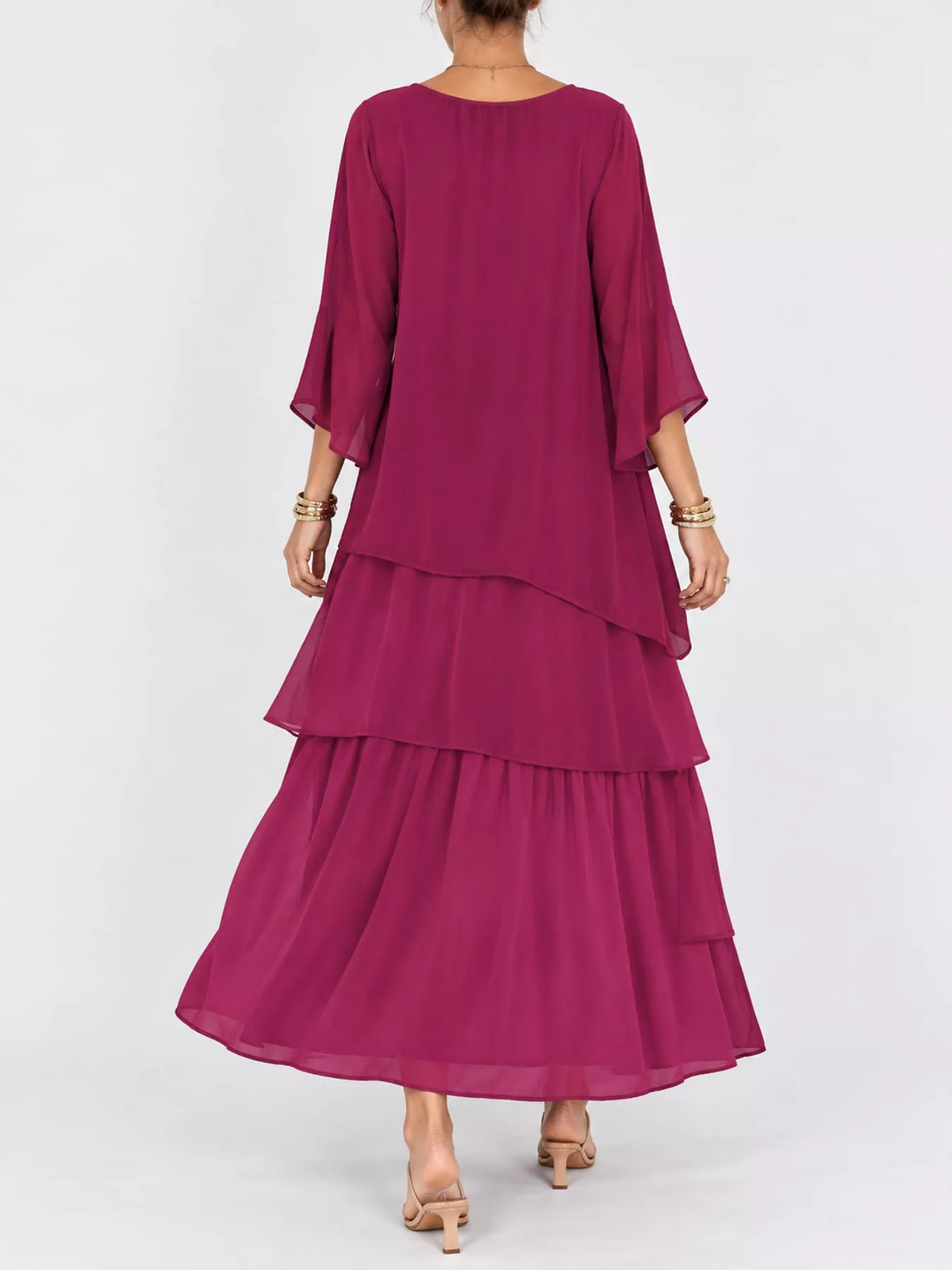 Layered maxi dress, burgundy back