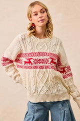 Trendsi BiBi Christmas Theme Patterned Cable Knit Sweater -