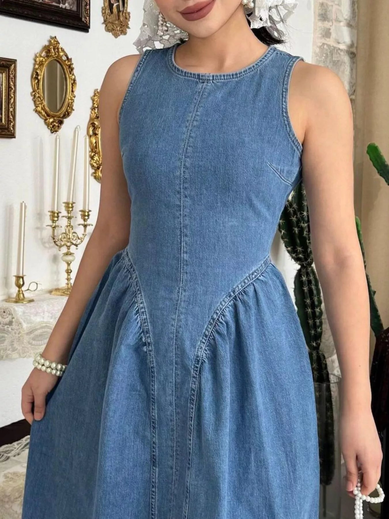 Trendsi Sleeveless A-Line Denim Midi Dress -