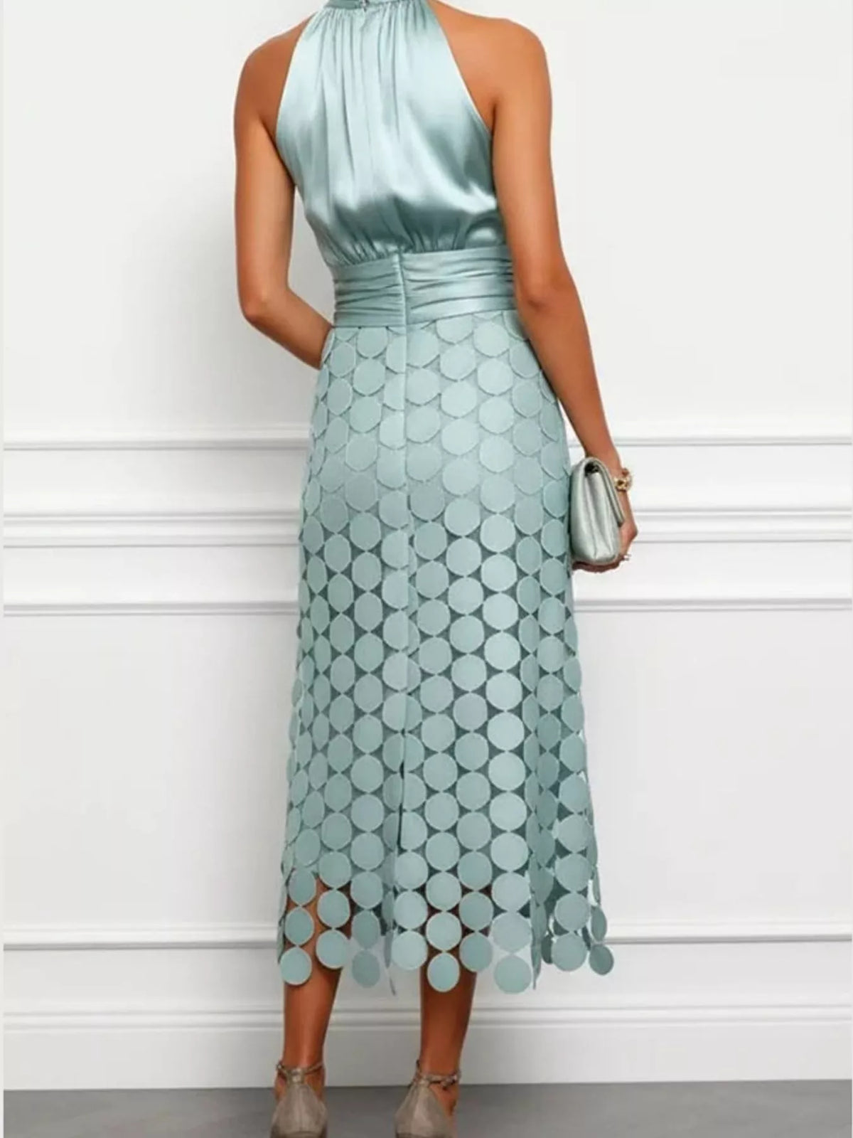 Circular Applique Sleeveless Midi Dress — back view