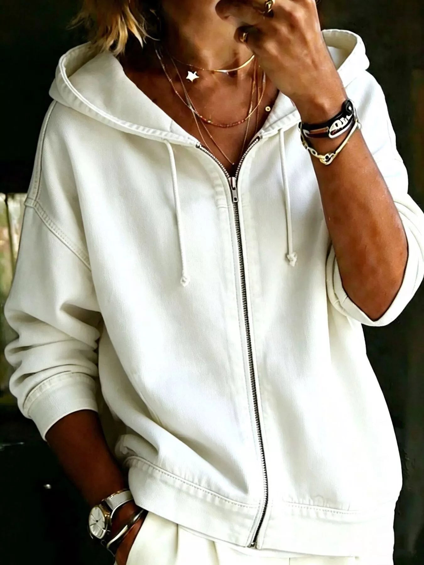 Trendsi Full Size Zip-Up Dropped Shoulder Hoodie Plus Size -