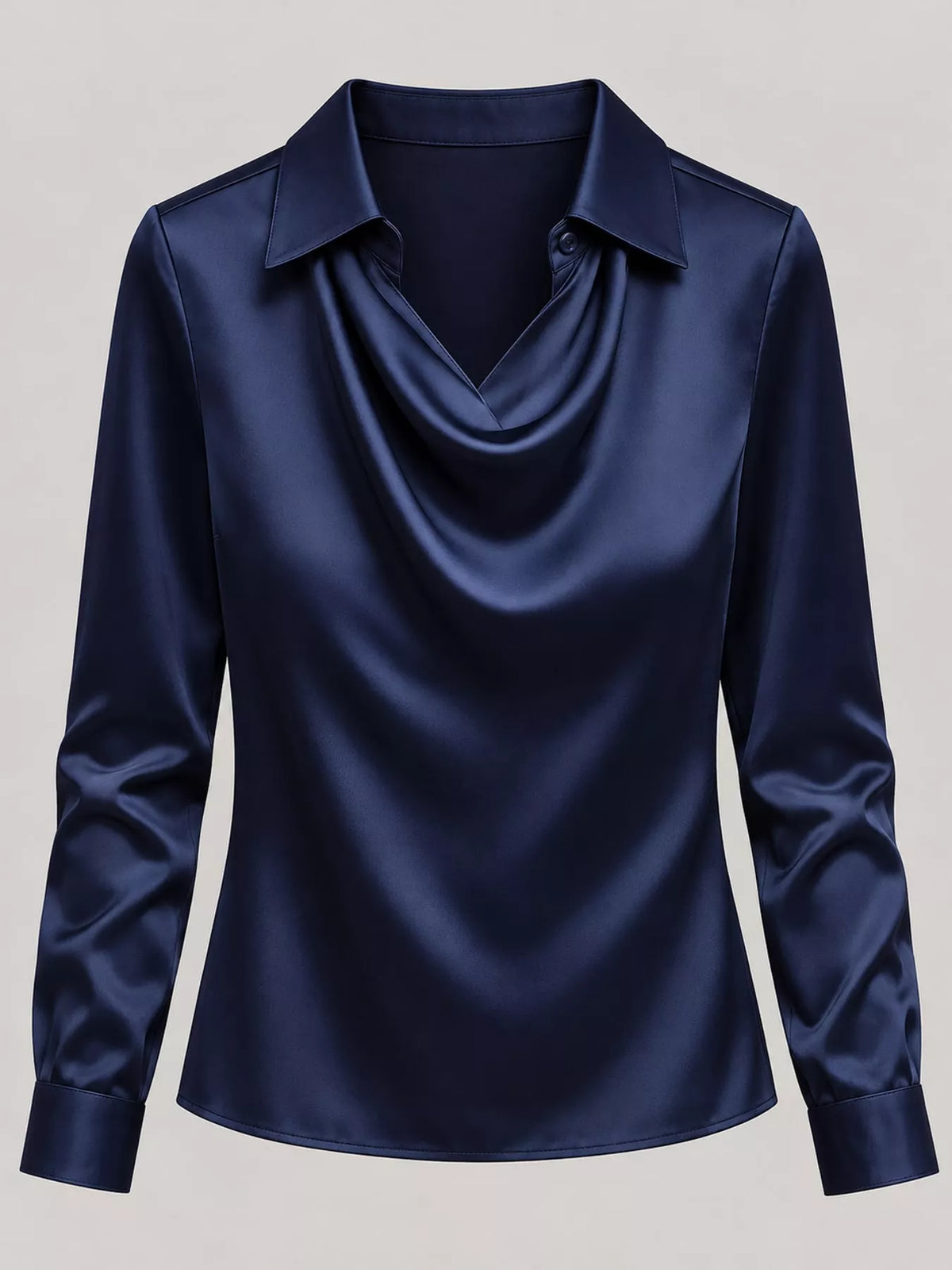 Navy satin cowl neck blouse