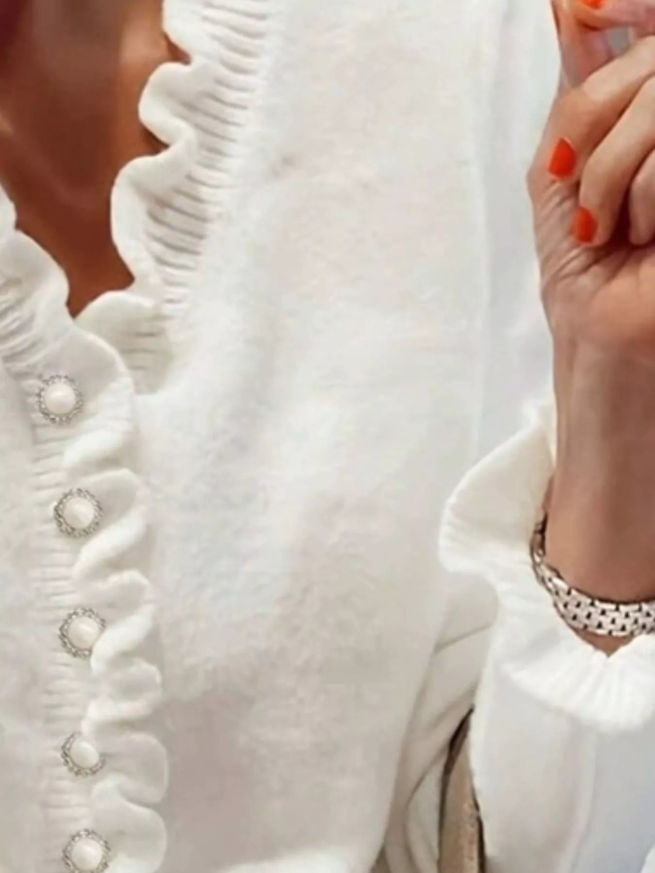 Trendsi Ruffled Pearl Button Sweater -