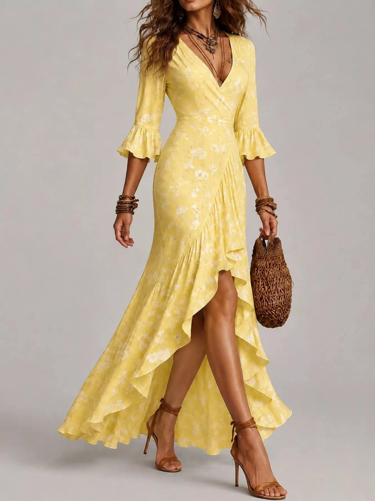 High-low maxi dress, yellow front