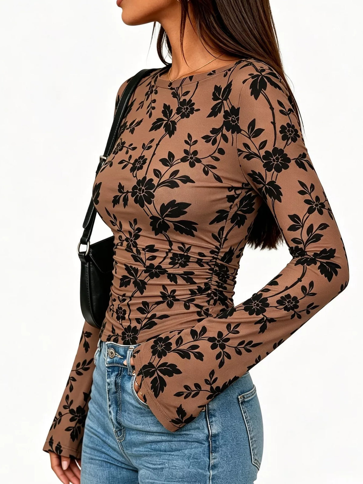 Trendsi Slim Fit Floral Print Long Sleeve Top -