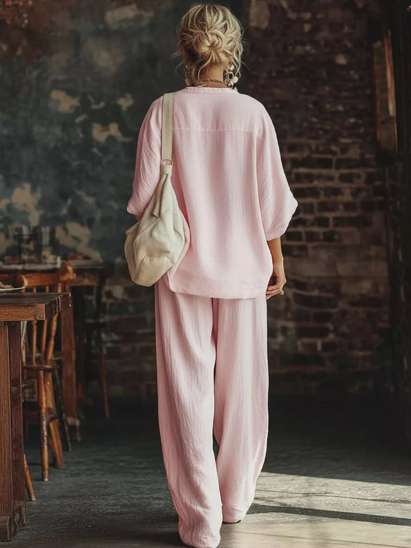 Trendsi Loose Fit Notched Top and Pants Set -