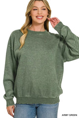 Trendsi Fleece Acid Enzyme Washed Round Neck Sweatshirts -