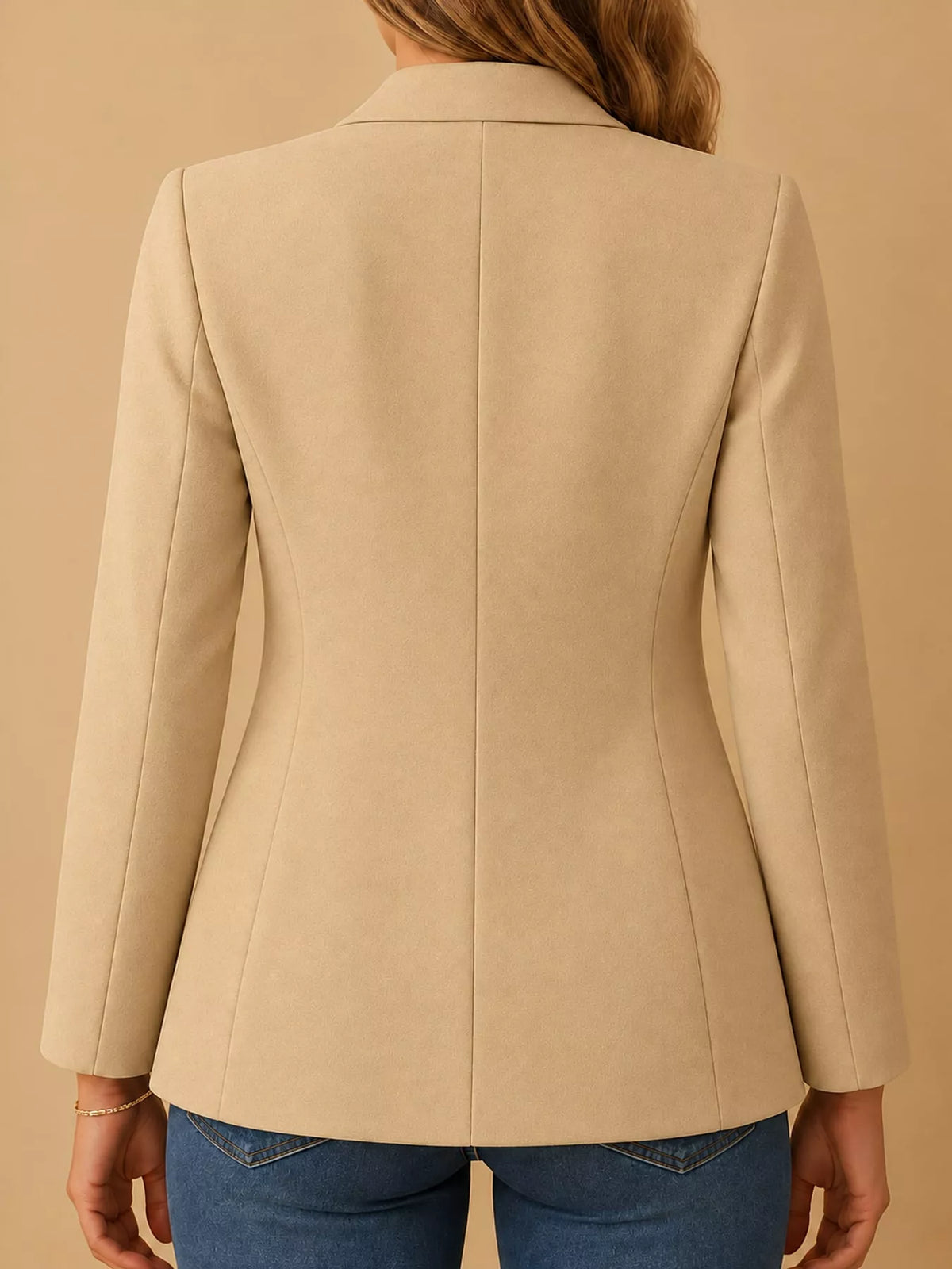 Collared long sleeve blazer, back view