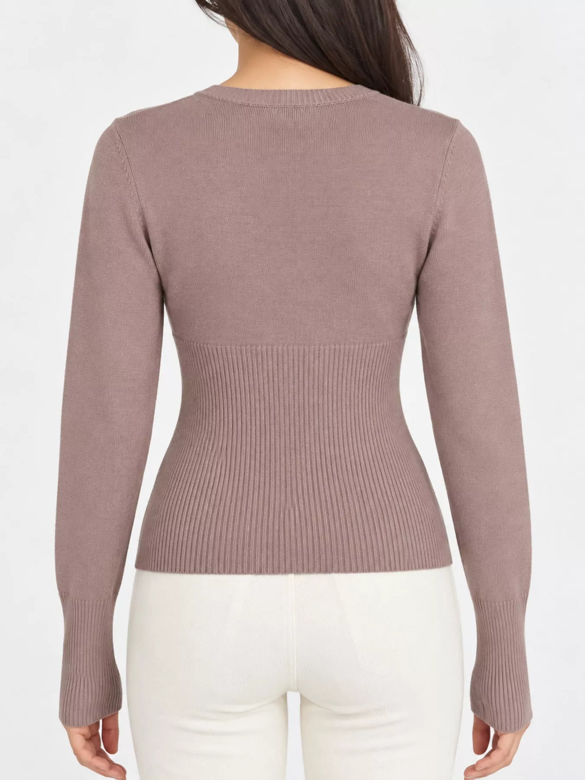 Slim-fit Ribbed Knit Button-Down Cardigan, back view
