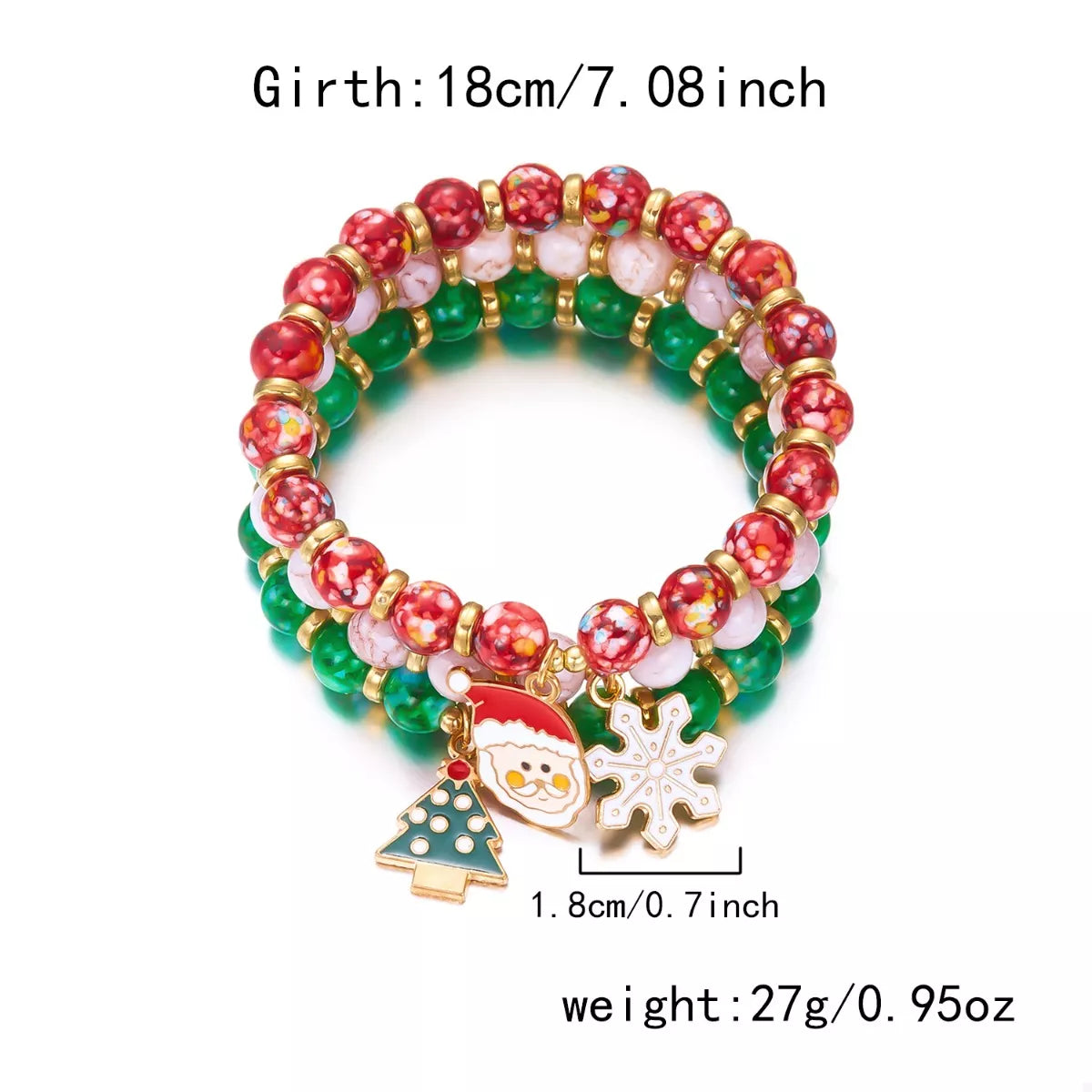 Trendsi 3 Piece Christmas Charm Beaded Bracelet -