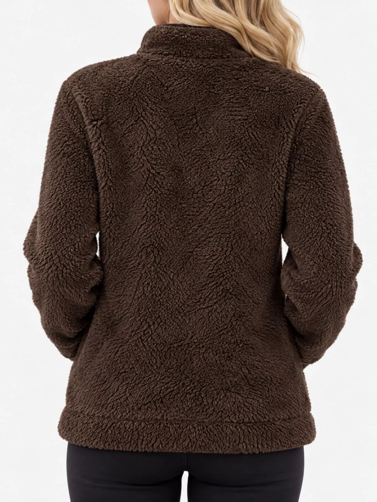 Contrast-trim fleece jacket, brown back