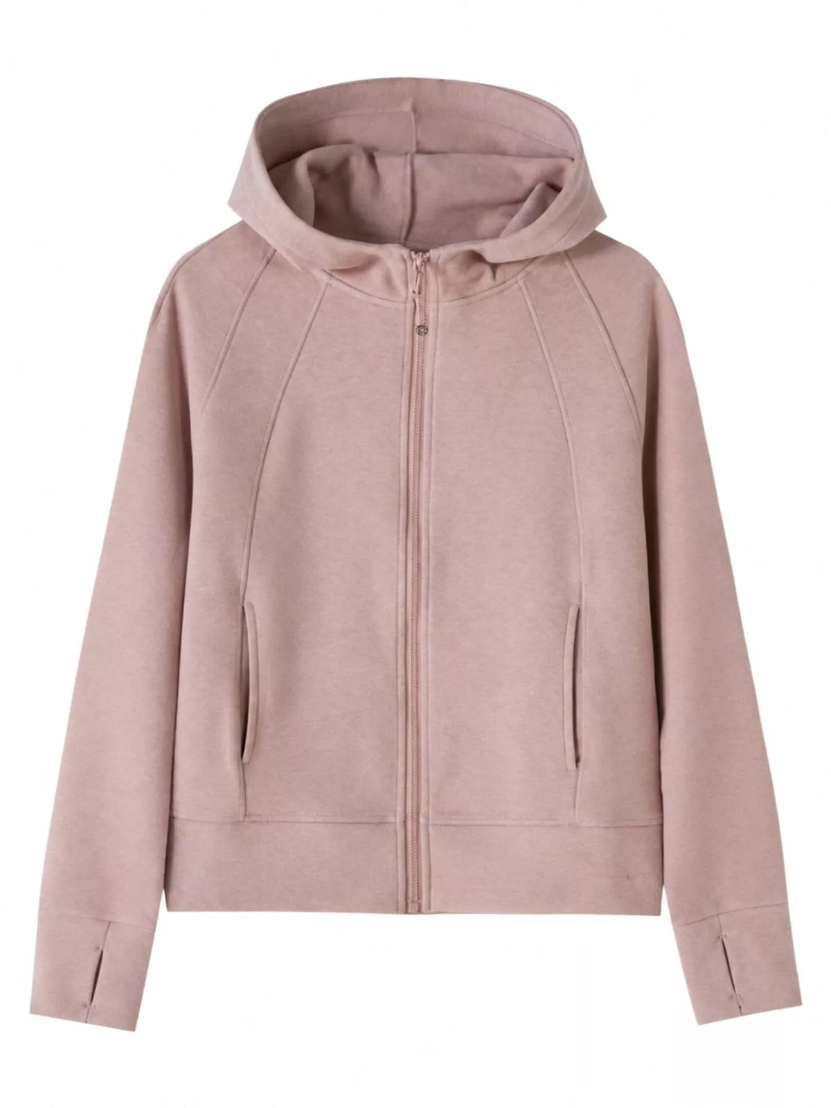 Pink full-zip long sleeve hoodie with pockets