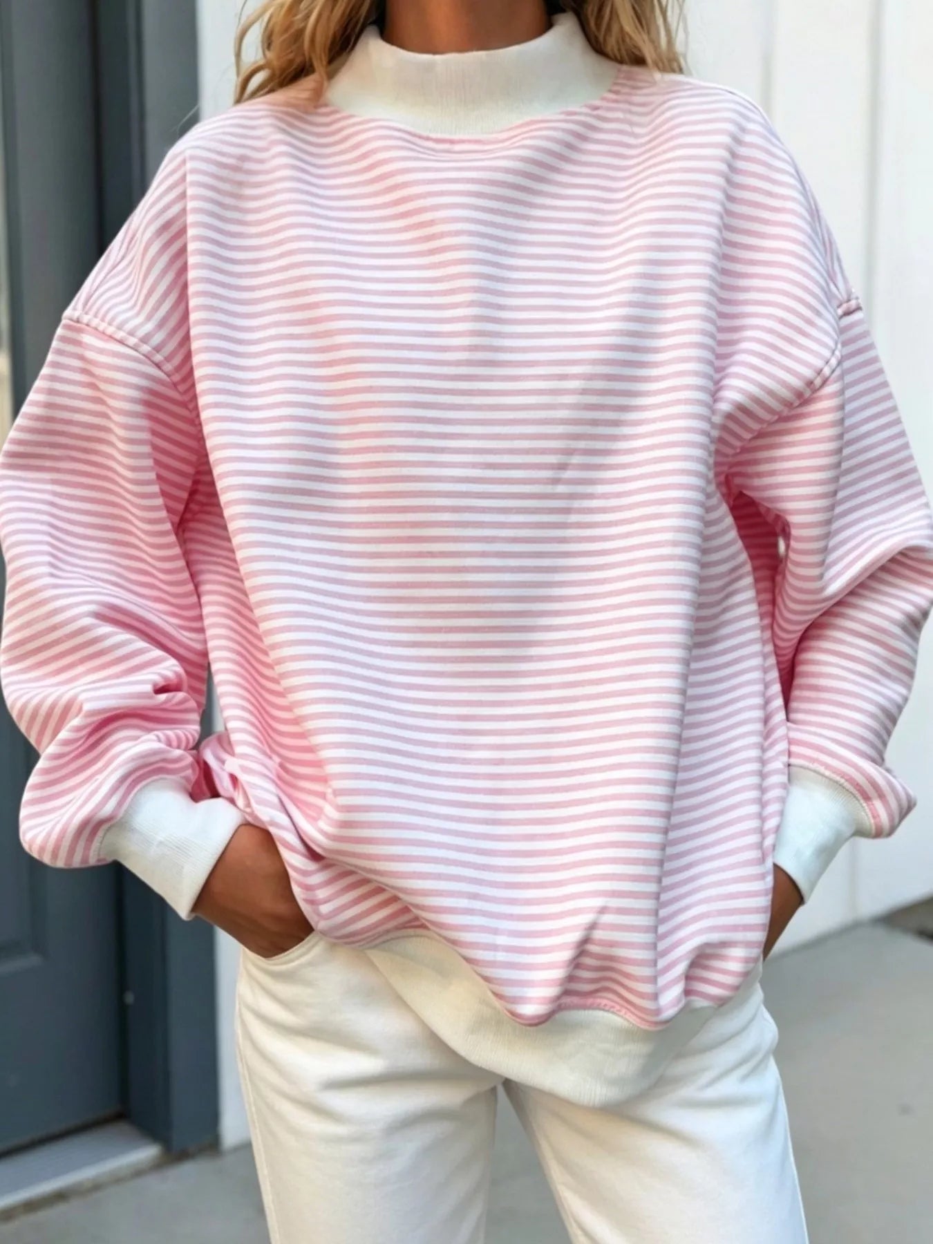 Trendsi Oversized Striped Crew Neck Sweatshirt -