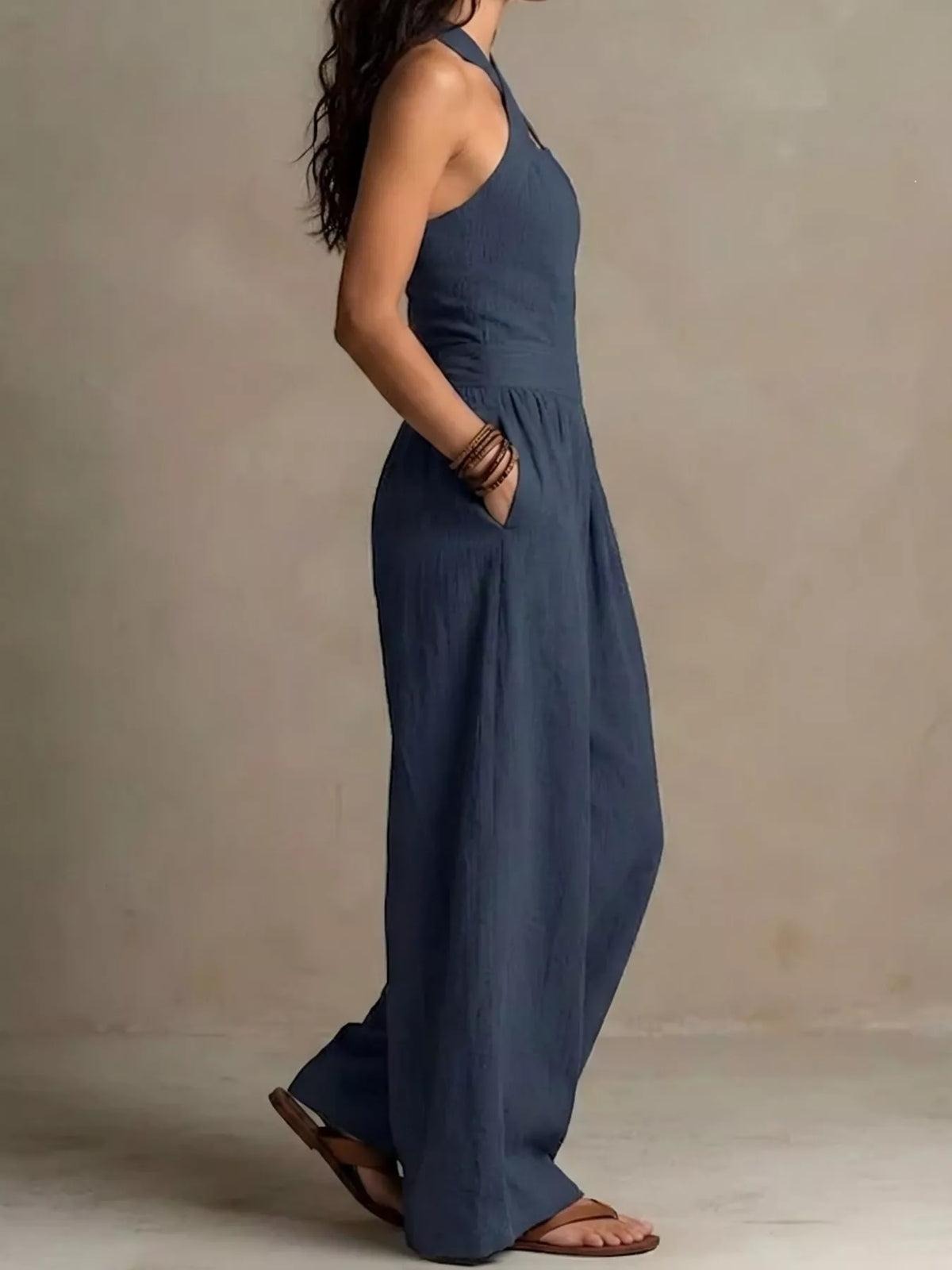 Wide-leg jumpsuit, navy side