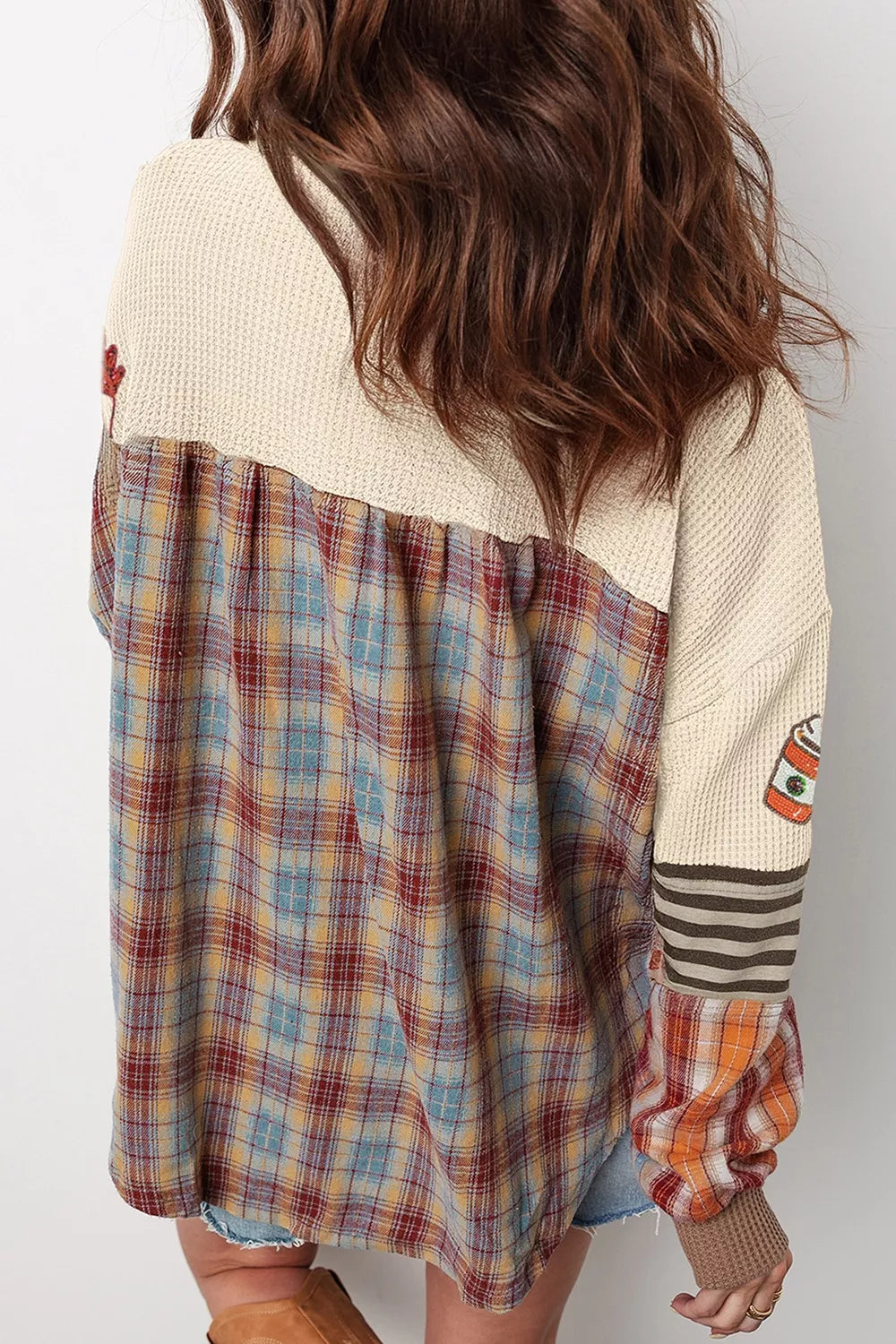 Trendsi Sequin Autumn Leaf & Coffee Cup Waffle Knit Top -