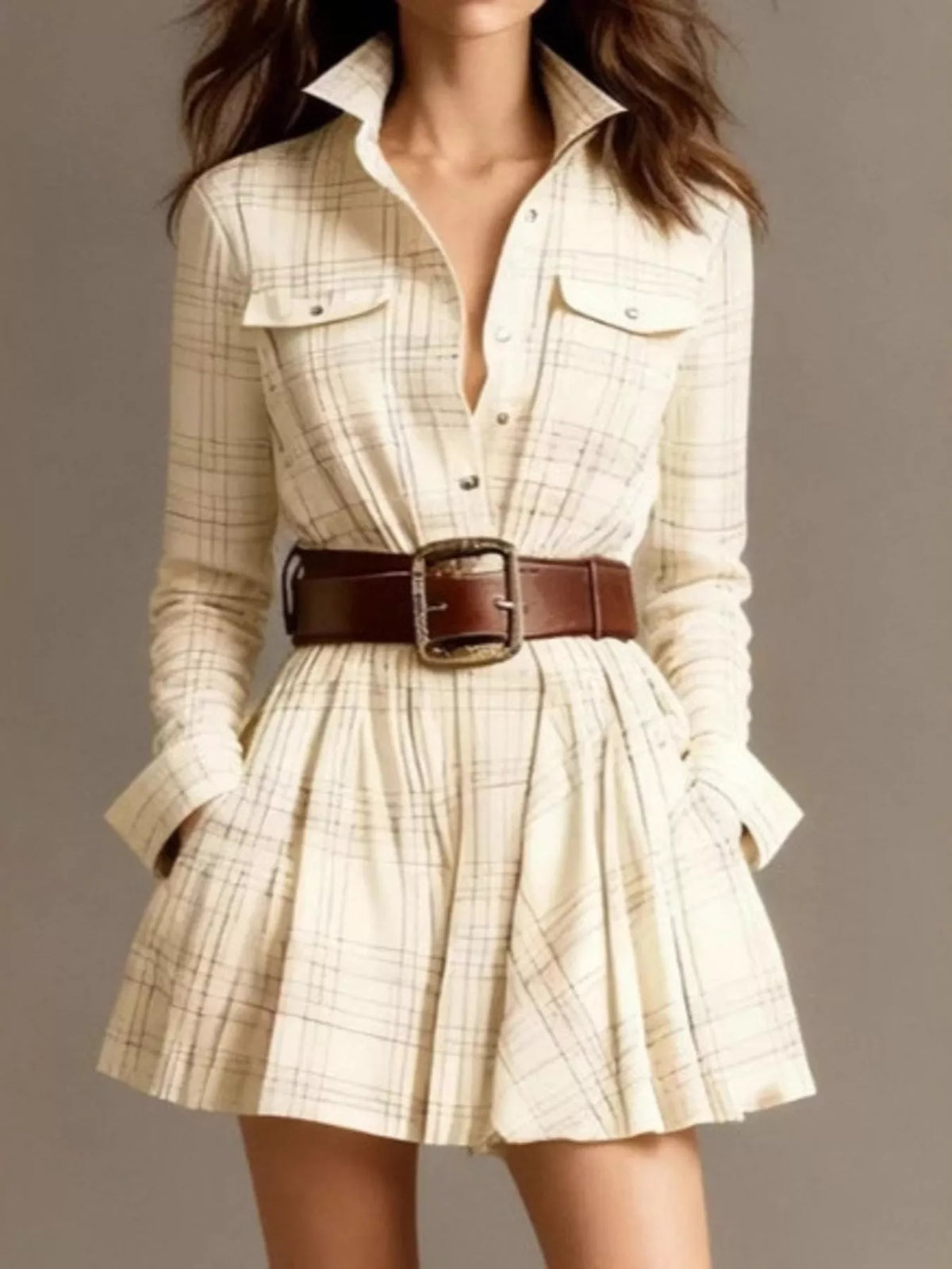 Trendsi Plaid Long Sleeve Shirt Dress -