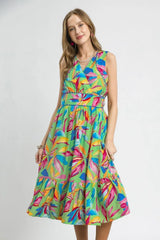 Trendsi Umgee Ruffled Hem Printed Sleeveless Midi Dress -