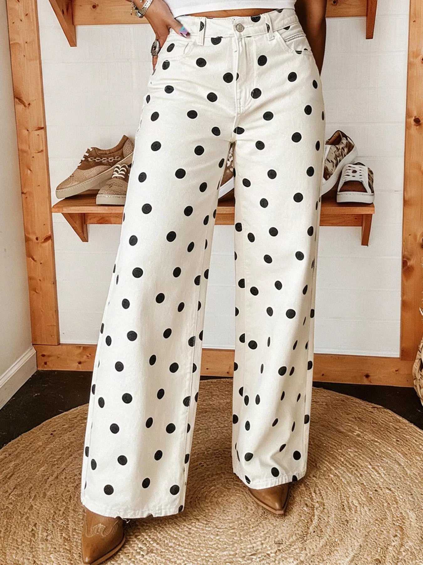 Trendsi Polka Dot Wide-Leg Jeans -