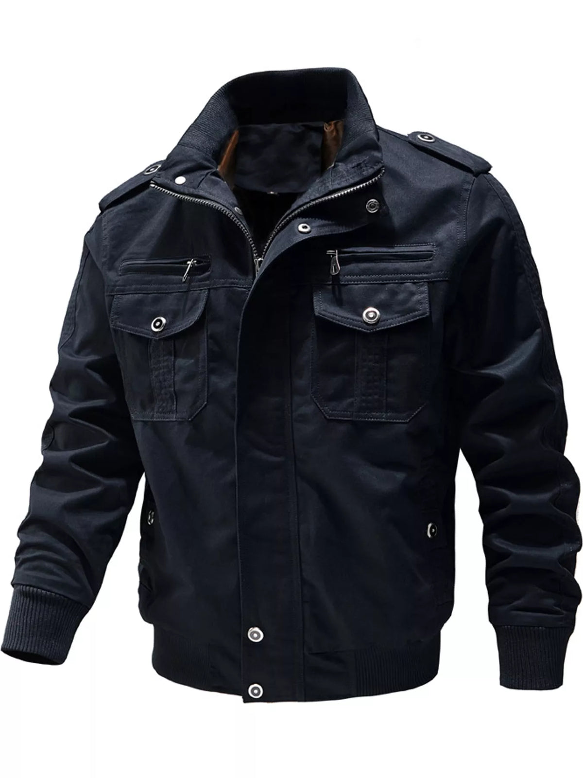 Multi-Pocket Tactical Bomber Jacket — garment front
