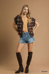 Trendsi Umgee Button-Down Knit Vest with Floral Pattern -