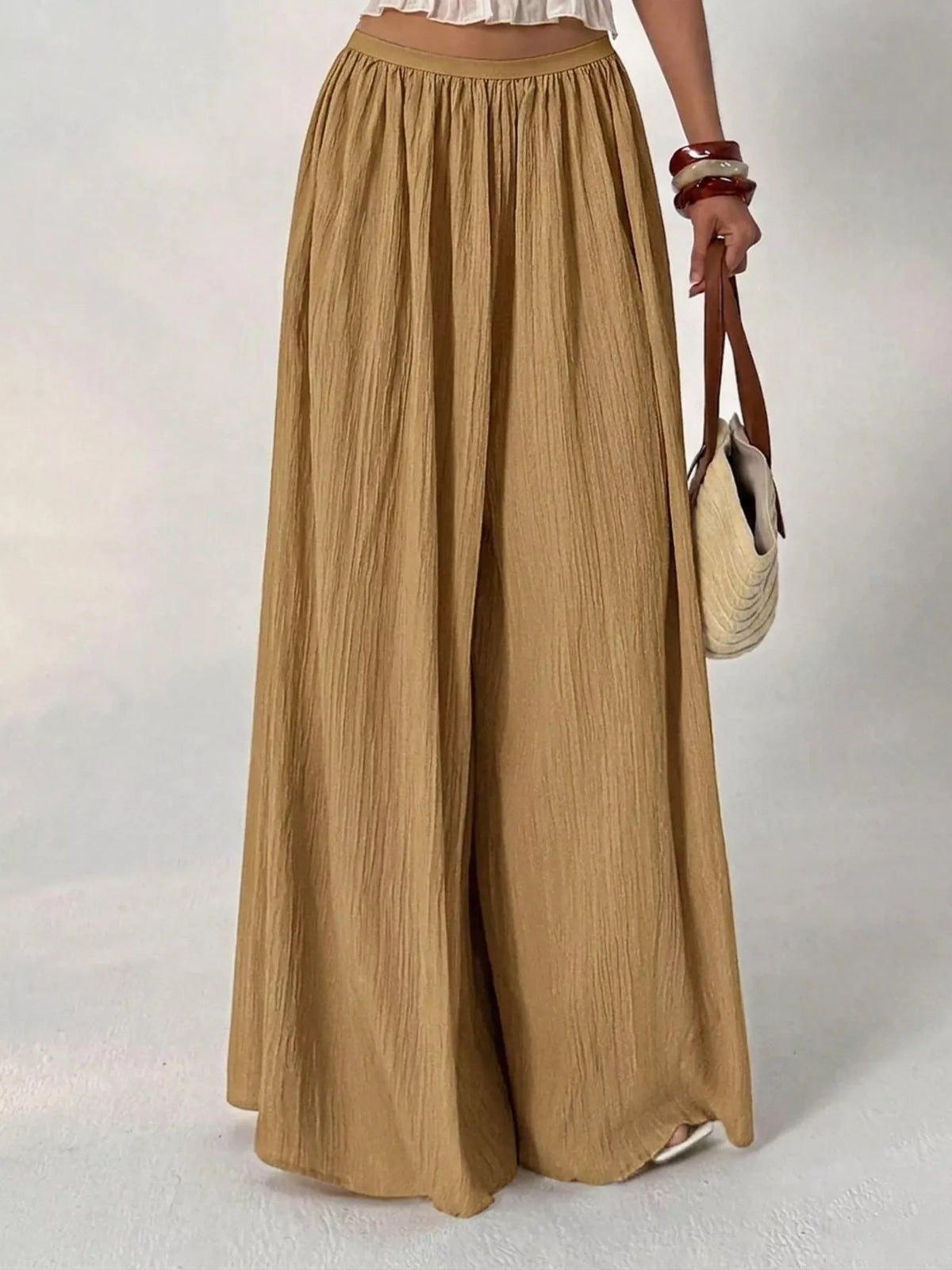 High-Waisted Pleated Wide-Leg Trousers, front view