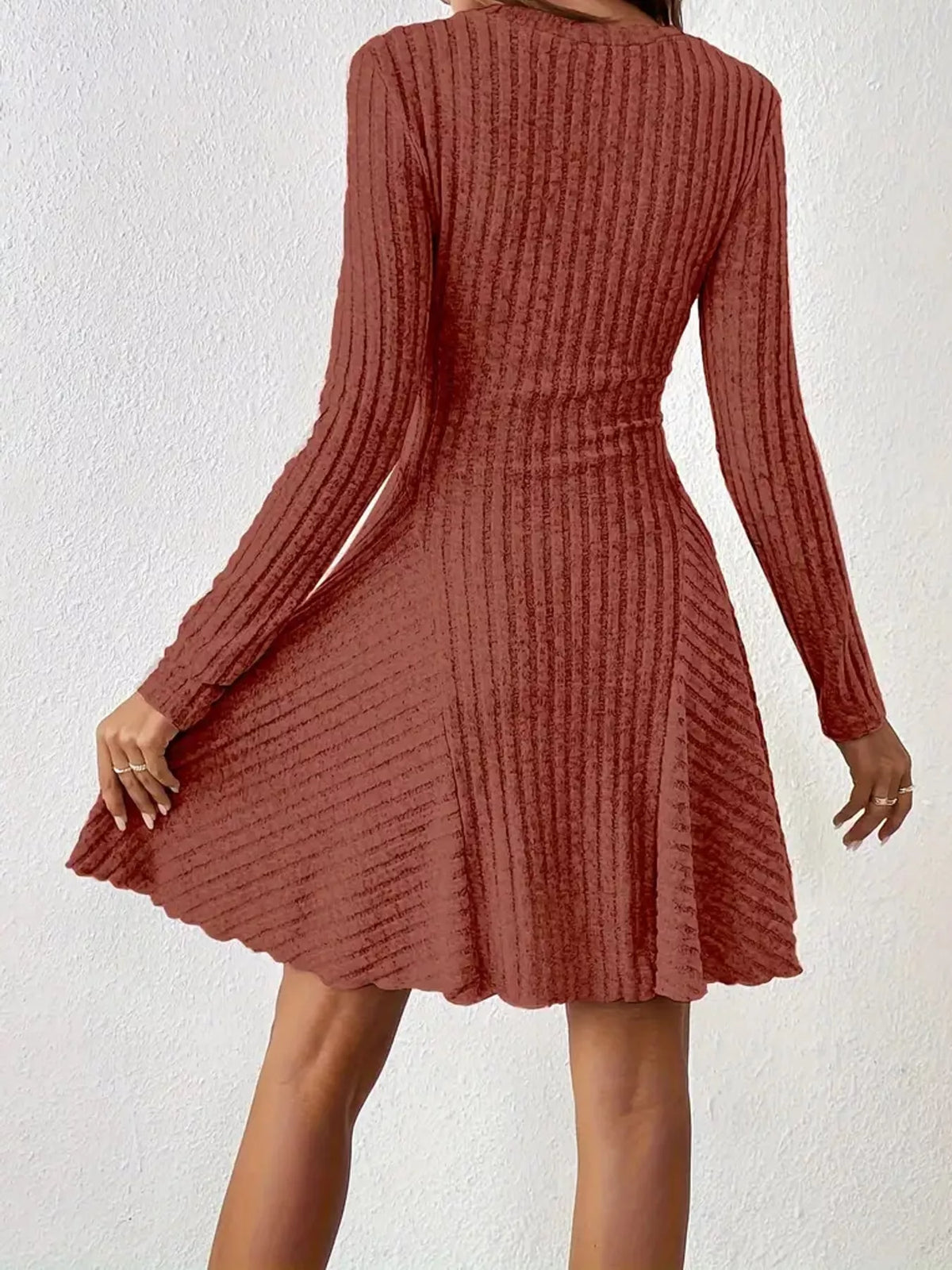 Ribbed mini dress, rust back