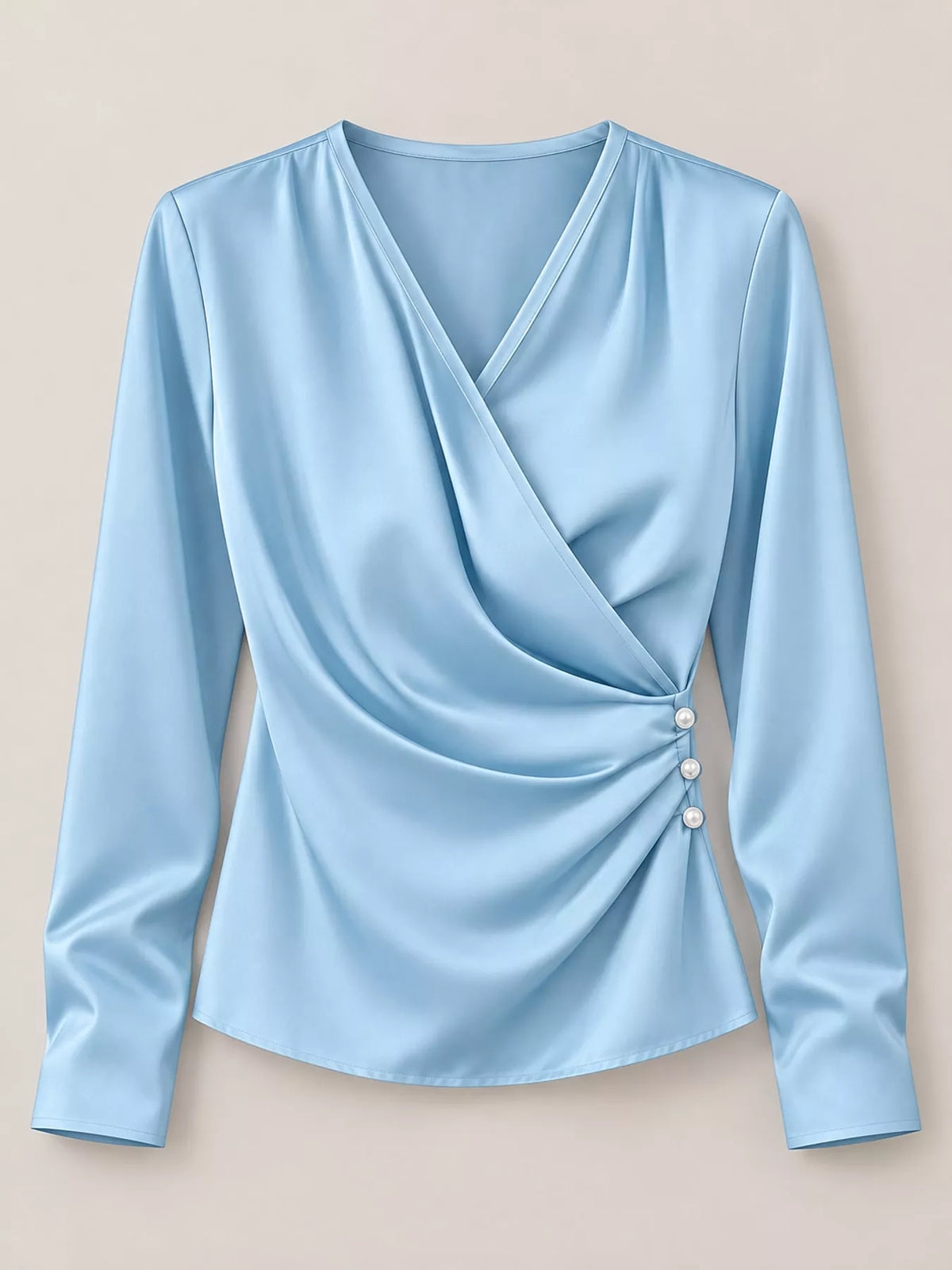 Surplice blouse, light blue hanging front