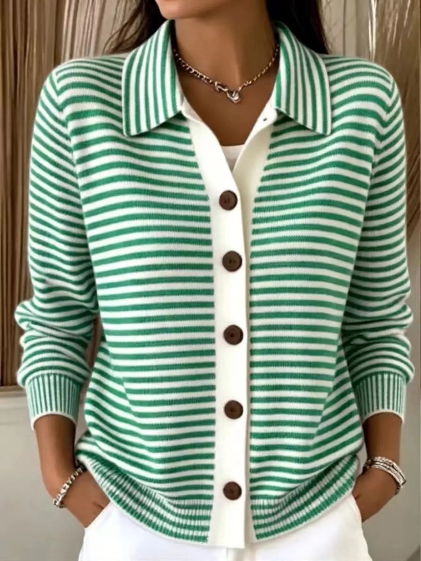 Trendsi Full Size Striped Button-Down Knit Cardigan Plus Size -