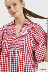 Trendsi Umgee Puff Sleeve Plaid Midi Dress - Dresses