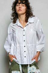 Trendsi POL Tonal Dot Weave Textured Button Front Shirt -